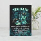 Westerne Cowgirl Verjaardagsfeest Blauwgroen Groen Kaart (Staand voorkant)