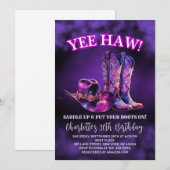 Westerne Cowgirl Verjaardagsfeest Paarse Neon Kaart (Voorkant / Achterkant)