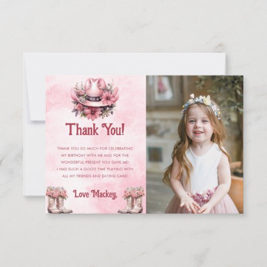 Westerne Cowgirl Verjaardagsfeestfoto Bedankkaart (Voorkant)