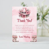 Westerne Cowgirl Verjaardagsfeestje Flat Dank u ka Bedankkaart (Staand voorkant)