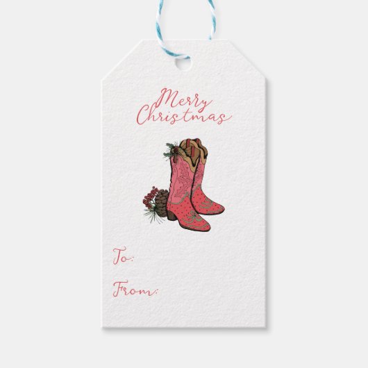Westerne Cowgirl Vrolijk Kerstfeest naar Gift Labe Cadeaulabel (Voorkant)