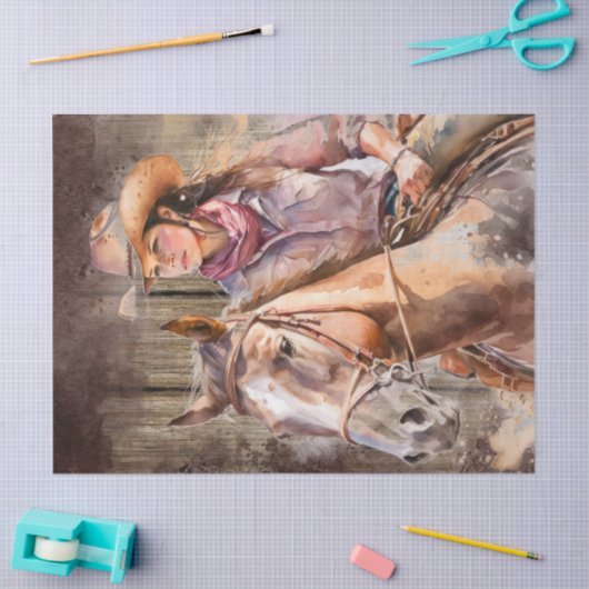 Westerne Cowgirl Waterverf-ontkoppeling Tissuepapier (Craft)
