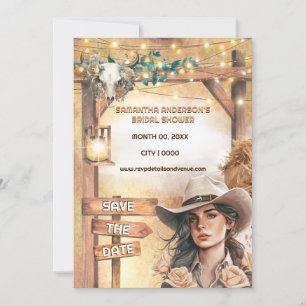 Westerne cowgirl waterverf schuur lichten bruids kaart
