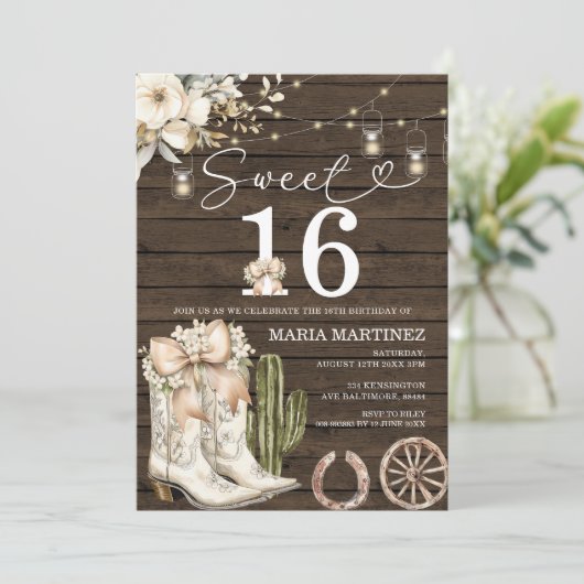Westerne Cowgirl Witte Laarzen Hout Sweet 16 Verja Kaart (Staand voorkant)