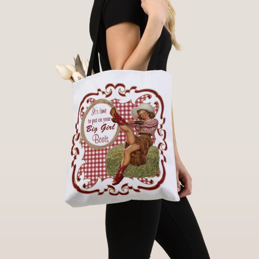 Westerne cowgirl zet op je grote meisje laarzen 1 tote bag (Dichtbij)
