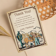 Westerne Cowgrirl Verjaardagsfeestje Dank je kaart