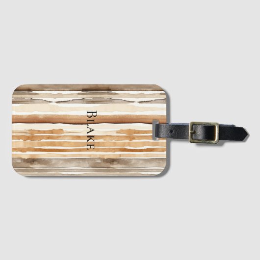 Westerne Crème Bruine Strepen Bagagelabel (Voorkant (horizontaal))