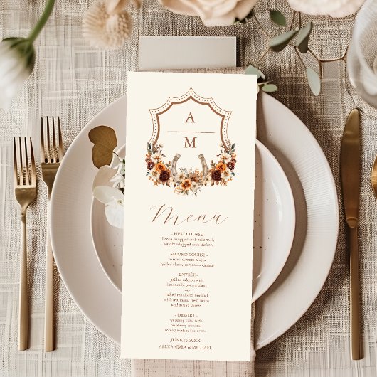 Westerne Crest Country Bohemian Bloemen Wedding Me Menu