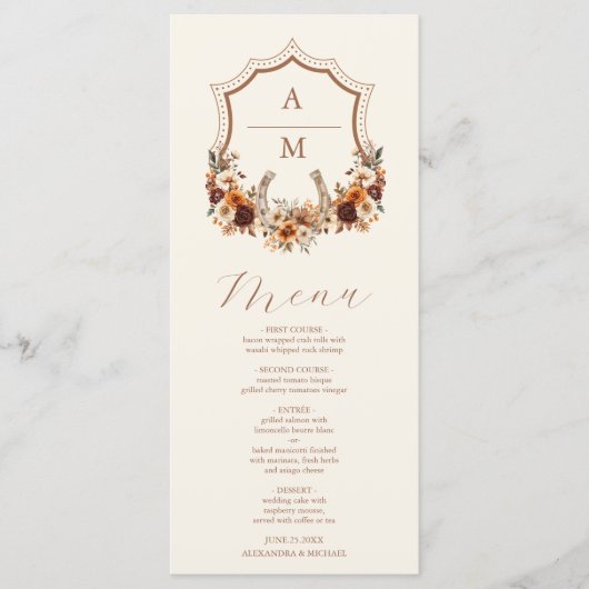 Westerne Crest Country Bohemian Bloemen Wedding Me Menu (Voorkant)