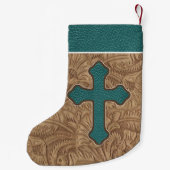 Westerne Cross Faux Leather Print Blauwgroen/Brown Kleine Kerstsok (Achterkant)