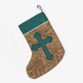 Westerne Cross Faux Leather Print Blauwgroen/Brown Kleine Kerstsok (Achterkant (Hangend))