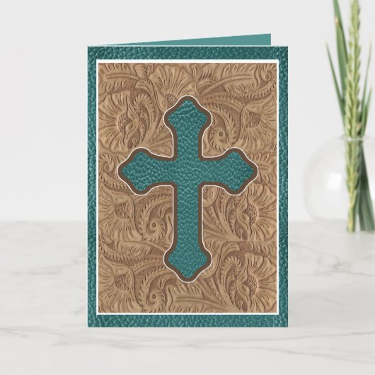 Westerne Cross Leather Print Tan Blauwgroen vakant Kaart (Voorkant)