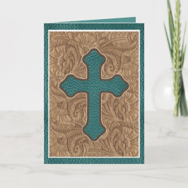 Westerne Cross Leather Print Tan Blauwgroen vakant Kaart