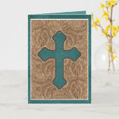 Westerne Cross Leather Print Tan Blauwgroen vakant Kaart (Gele Bloem)