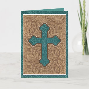 Westerne Cross Leather Print Tan Blauwgroen vakant Kaart