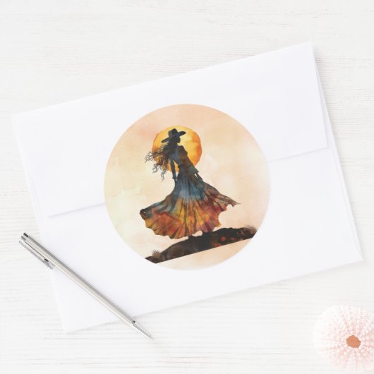 Westerne dansende vrouw ronde sticker (Envelop)