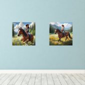 Westerne Decor Cowgirls Rijden Paard Print Set (Houten vloer)