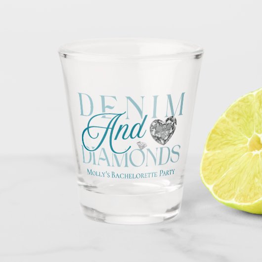 Westerne Denim en Diamonds Bachelorette Shot Glas (Voorkant)