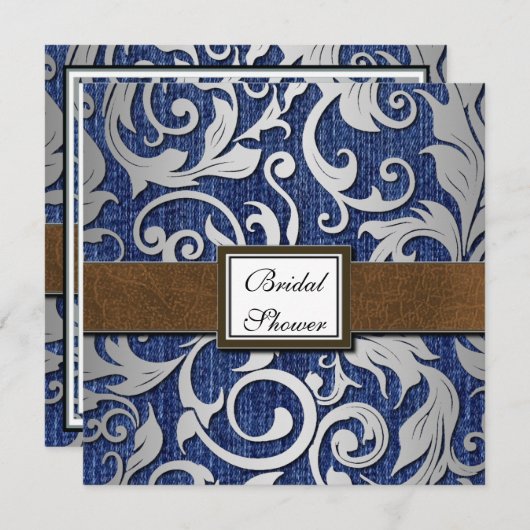 Westerne Denim & Leather Bridal Shower-uitnodiging Kaart (Voorkant / Achterkant)