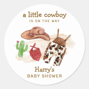Westerne Desert Cactus Cowboy Baby shower Ronde Sticker