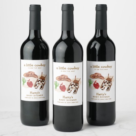 Westerne Desert Cactus Cowboy Baby shower Wijn Etiket (Flessen)