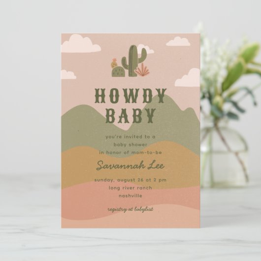 Westerne Desert Cactus Howdy Baby shower Kaart (Staand voorkant)