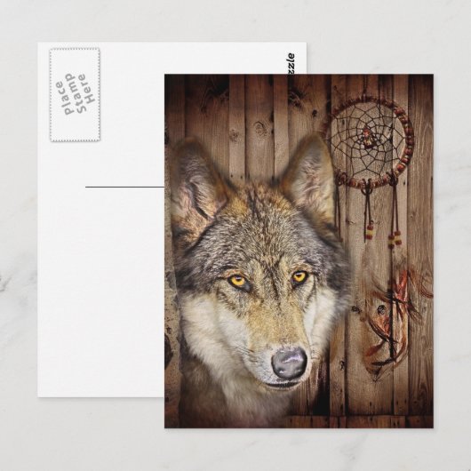Westerne droomvanger amerikaanse indianenwolf briefkaart (Voorkant / Achterkant)
