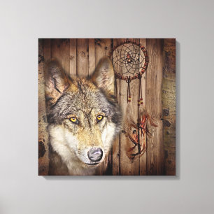 Westerne droomvanger amerikaanse indianenwolf canvas afdruk