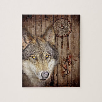 Westerne droomvanger amerikaanse indianenwolf legpuzzel
