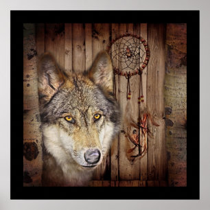 Westerne droomvanger amerikaanse indianenwolf poster