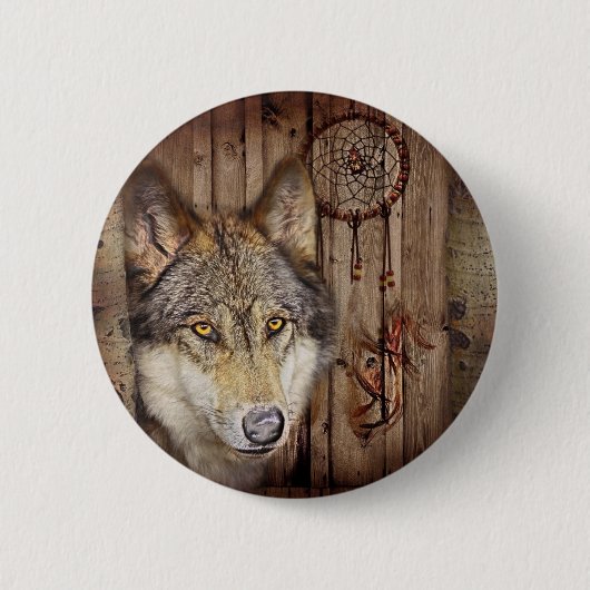 Westerne droomvanger amerikaanse indianenwolf ronde button 5,7 cm (Voorkant)