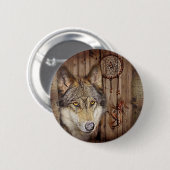 Westerne droomvanger amerikaanse indianenwolf ronde button 5,7 cm (Voorkant /achterkant)
