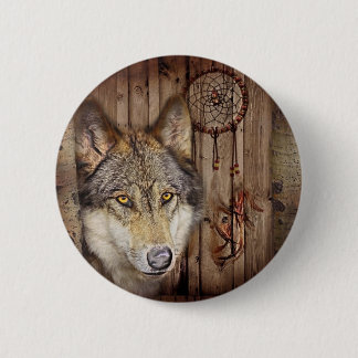 Westerne droomvanger amerikaanse indianenwolf ronde button 5,7 cm