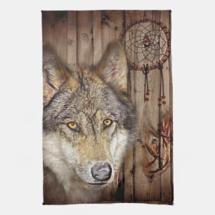 Westerne droomvanger amerikaanse indianenwolf theedoek