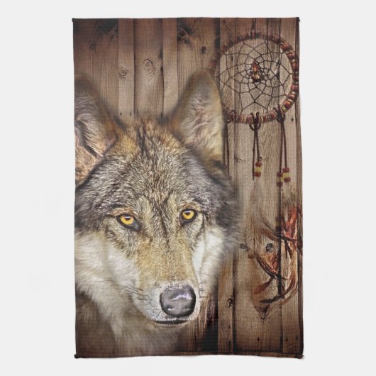 Westerne droomvanger amerikaanse indianenwolf theedoek (Verticaal)