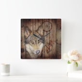 Westerne droomvanger indianenwolf vierkante klok (Huis)