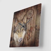 Westerne droomvanger indianenwolf vierkante klok (Hoek)