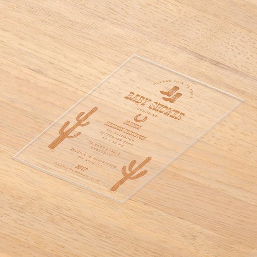 Westerne Earth Tone Country Baby-laarzen Douche Acryl Uitnodigingen (Laagn)