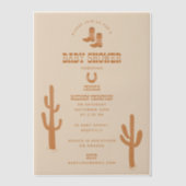 Westerne Earth Tone Country Baby-laarzen Douche Vellum Uitnodigingen (Voorkant)