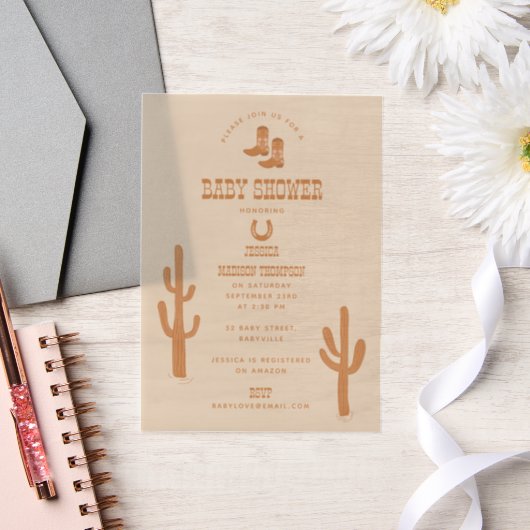 Westerne Earth Tone Country Baby-laarzen Douche Vellum Uitnodigingen (Huwelijk)