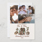 Westerne eerste kerst als mevrouw en meneer 5 foto feestdagenkaart (Voorkant)