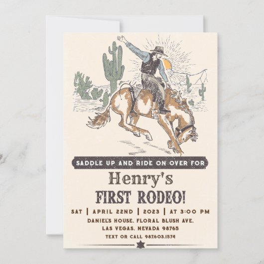 Westerne eerste Rodeo Cowboy 1e Verjaardag Kaart (Voorkant)