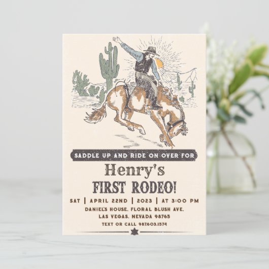 Westerne eerste Rodeo Cowboy 1e Verjaardag Kaart (Staand voorkant)