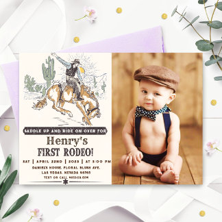 Westerne eerste Rodeo Cowboy 1e Verjaardagsfoto Kaart