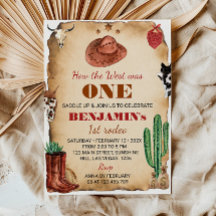 Westerne eerste Rodeo Cowboy 1e Verjaardagsuitnodi