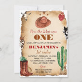 Westerne eerste Rodeo Cowboy 1e Verjaardagsuitnodi Kaart (Voorkant)