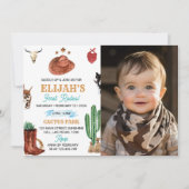 Westerne eerste Rodeo Cowboy 1e Verjaardagsuitnodi Kaart (Voorkant)