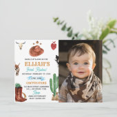 Westerne eerste Rodeo Cowboy 1e Verjaardagsuitnodi Kaart (Staand voorkant)