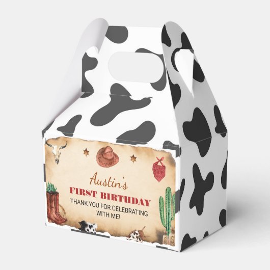 Westerne eerste Rodeo Cowboy verjaardagsgunst box Bedankdoosjes (Achterkant)