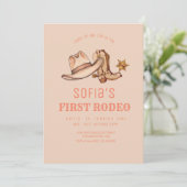 Westerne eerste Rodeo Cowgirl roze verjaardagsfees Kaart (Staand voorkant)